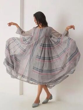 EKA 100% Cotton Avant-Garde Dramatic Flowy Artsy Boho Summer Dress Size Large